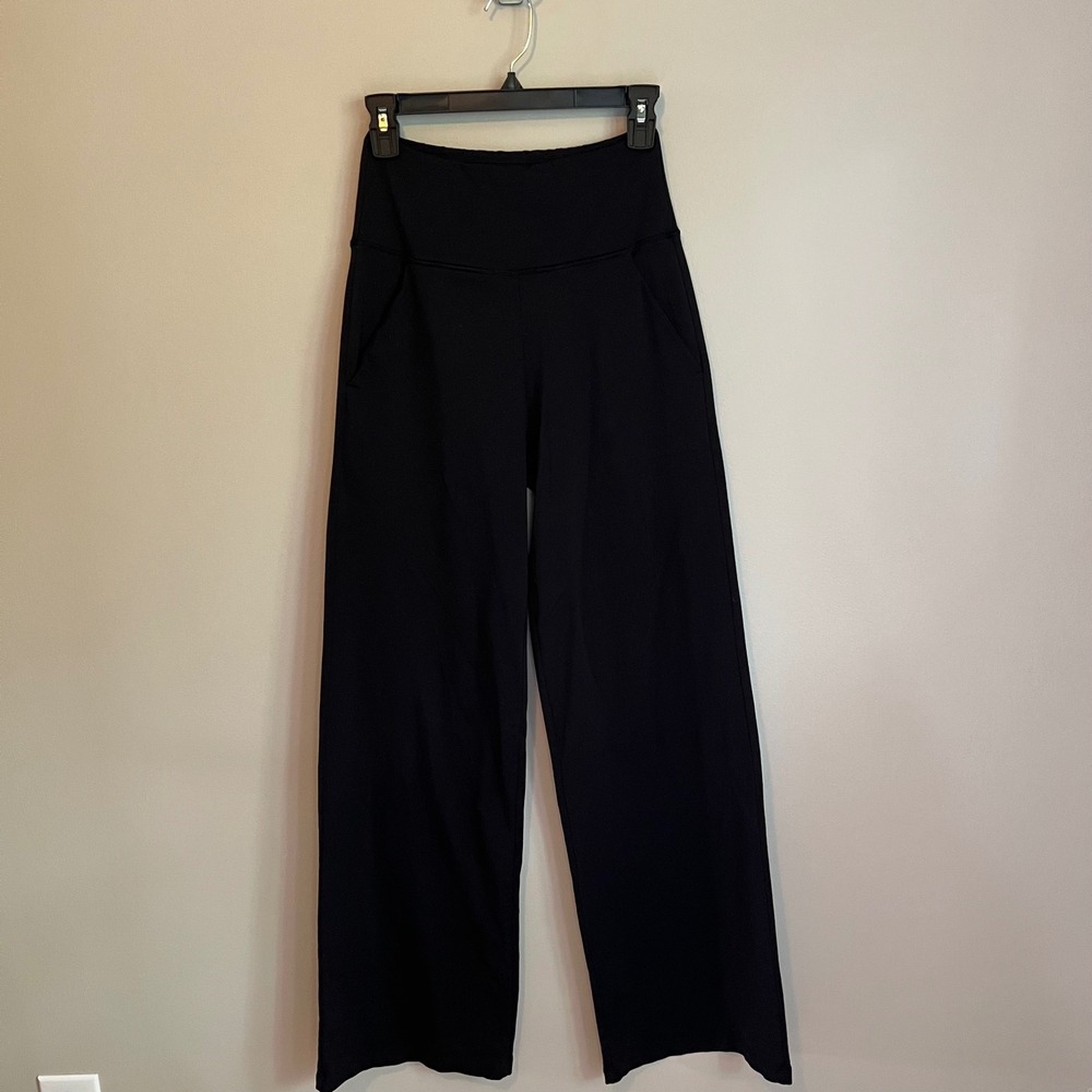 Kiragrace Wide Leg Pants Small Tall Black Ponte Classic High Waist Yoga Pockets